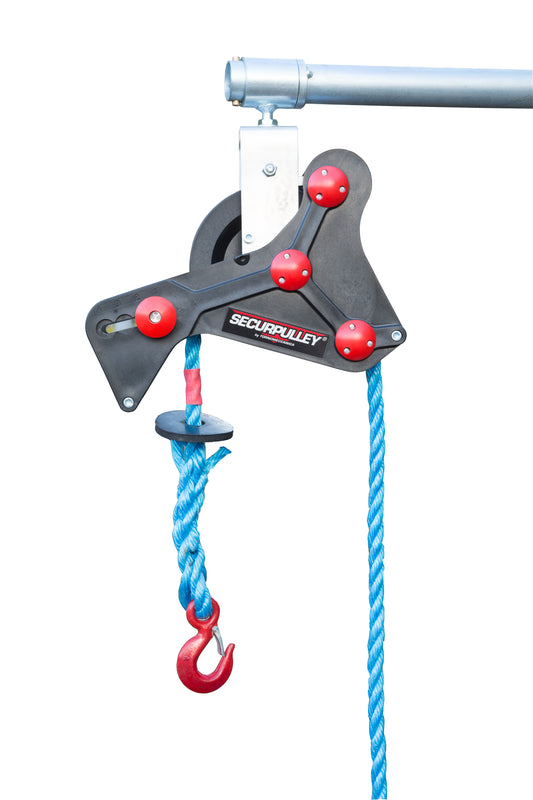 Securpulley Gin Wheel with Straight Arm & Polypropylene Rope | Securpulley - CLM Construction Supplies Ltd